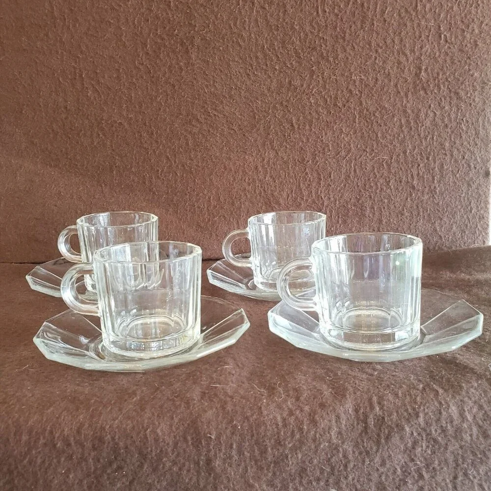 Bormioli‎ Rocco ITALY Clear Demitasse Espresso Cups & Saucers SET 4